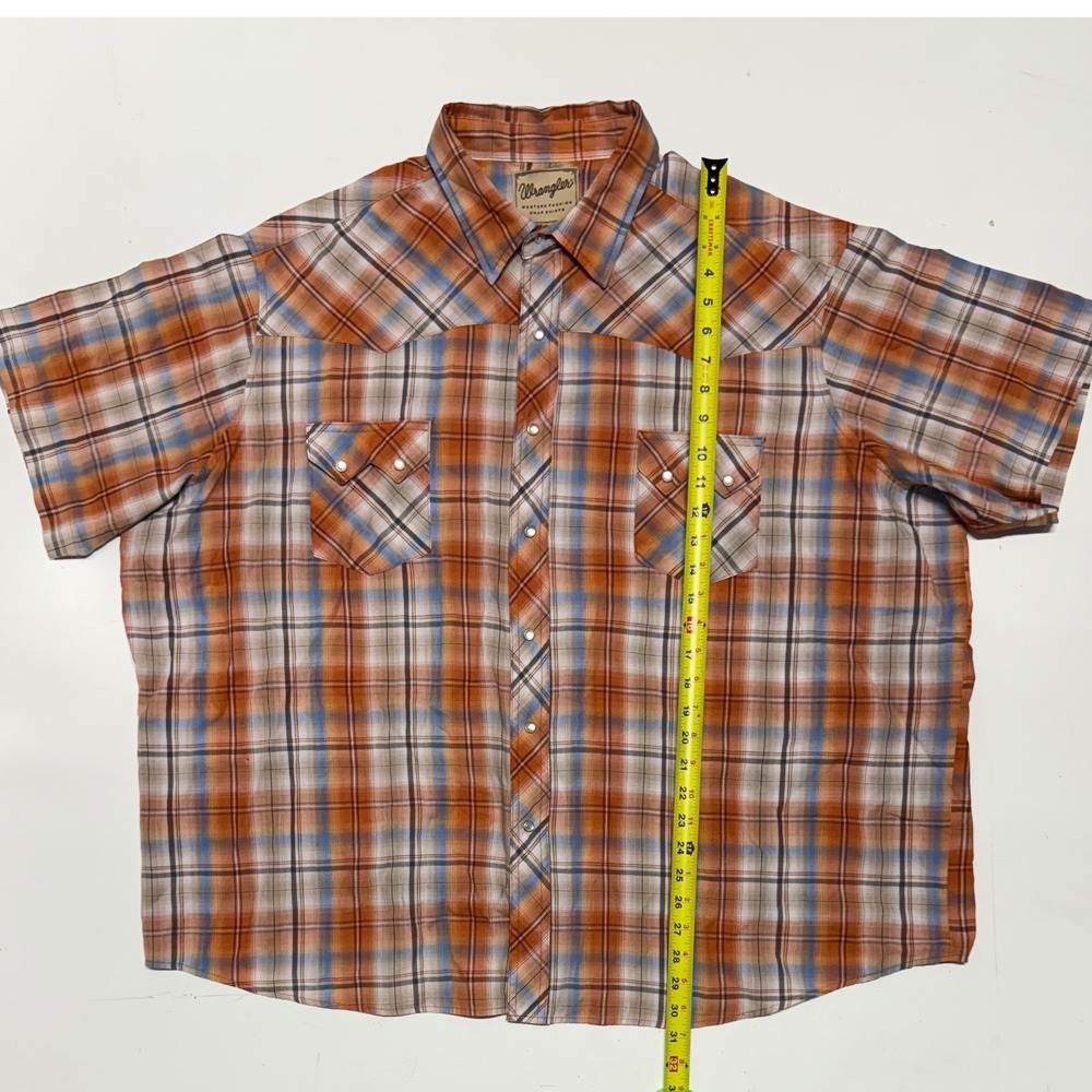 Wrangler Western Fashion Pearl Snap Shirts 3XL‎ Big Orange Plaid Short Sleeve